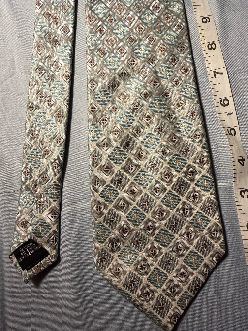 Stafford Men's Geometric Pattern Silk Tie in Light Blue and Gray
